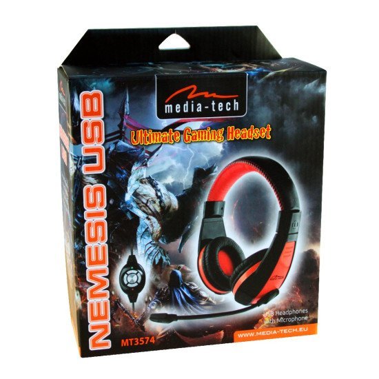 Ακουστικά Stereo Media-Tech MT3574 NEMESIS USB με Μικρόφωνο και Ενσωματωμένο Χειριστήριο με Πλήκτρα Ελέγχου Μαύρα-Κόκκινα