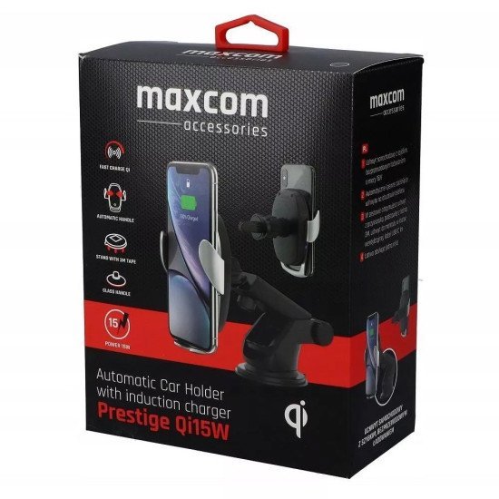 Βάση Στήριξης Αυτοκινήτου και Αεραγωγού Maxcom MA Prestige  Μαύρο - Ασημί με Fast Wireless Charger 15W και Άνοιγμα με Ένα Χέρι