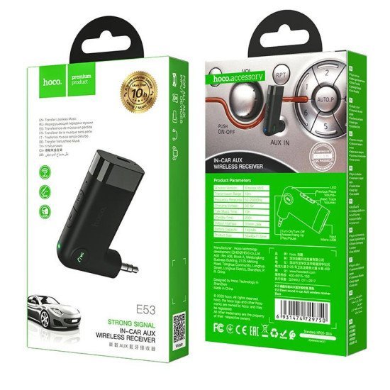 Wireless Transmitter Hoco E53 Dawn sound V.5.0 με Σύνδεση 3.5mm για Κλήσεις και Ακρόαση Μουσικής Μαύρο