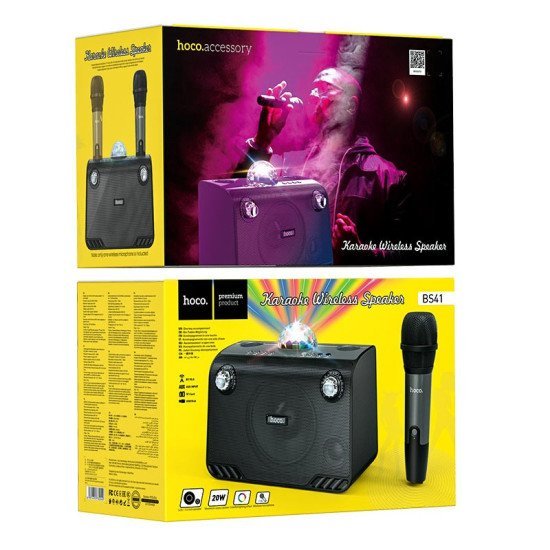 Φορητό Ηχείο Wireless Hoco BS41 Karaoke  Μαύρο V5.0 20W, 2400mAh, USB & AUX θύρα και Micro SD με Ασύρματο Μικρόφωνο