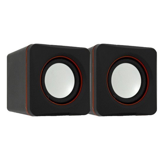 Ηχείο Stereo Multimedia Leerfei D-02A με σύνδεση 3.5mm και USB φόρτιση, 5W Μαύρο Κόκκινο