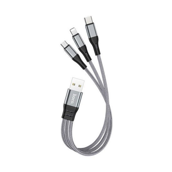 Καλώδιο σύνδεσης Hoco X47 Harbor 3 σε 1 USB σε Micro-USB, Lightning, USB-C 2.4A Γκρι 0.25m