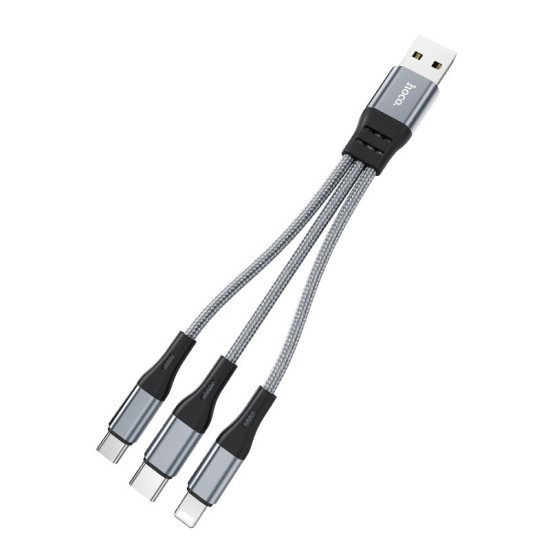 Καλώδιο σύνδεσης Hoco X47 Harbor 3 σε 1 USB σε Micro-USB, Lightning, USB-C 2.4A Γκρι 0.25m