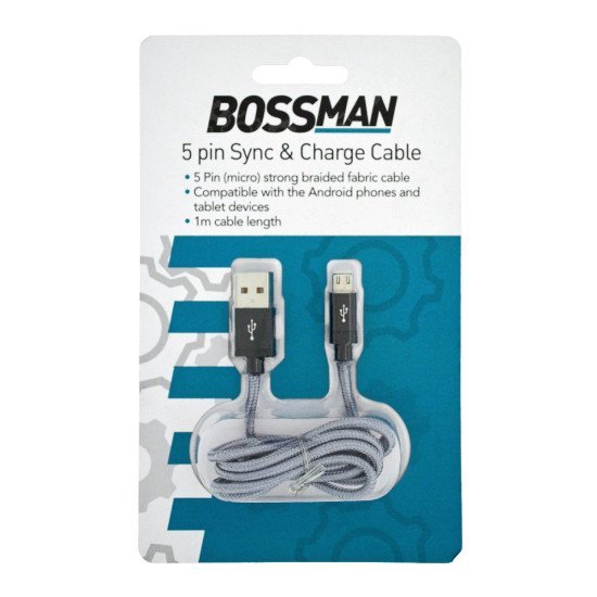 Καλώδιο σύνδεσης Bossman Braided Fabric Cable USB σε Micro USB Sync And Charging 5Pin Μαύρο1 μ.