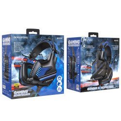 Ακουστικά Stereo Gaming Borofone BO101 Racing με 3.5mm Κονέκτορα και LED Φωτισμό Μαύρα-Μπλε