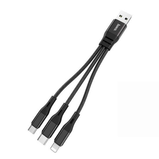 Καλώδιο σύνδεσης Hoco X47 Harbor 3 σε 1 USB σε Micro-USB, Lightning, USB-C 2.4A Μαύρο 0.25m
