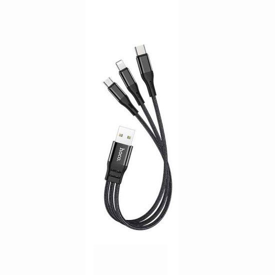 Καλώδιο σύνδεσης Hoco X47 Harbor 3 σε 1 USB σε Micro-USB, Lightning, USB-C 2.4A Μαύρο 0.25m