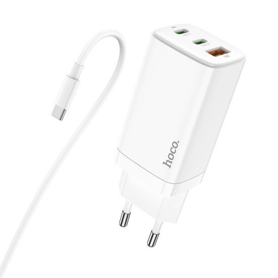 Φορτιστής Ταξιδίου Hoco N16 Scenery PD65W QC3.0 2xUSB-C 1xUSB-A 5V/3A Mini Size με USB-C 1μ Λευκό GaN Tech