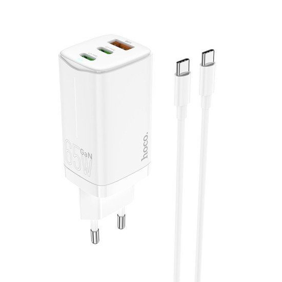 Φορτιστής Ταξιδίου Hoco N16 Scenery PD65W QC3.0 2xUSB-C 1xUSB-A 5V/3A Mini Size με USB-C 1μ Λευκό GaN Tech