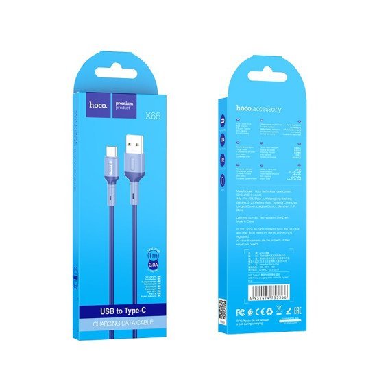 Καλώδιο Σύνδεσης Hoco X65 Prime USB σε USB-C για Γρήγορη Φόρτιση και Μεταφορά Δεδομένων 2.4A Μπλε 1m