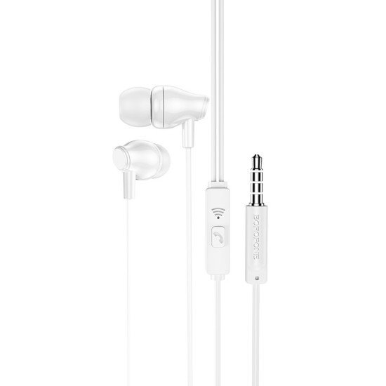 Hands Free Borofone BM61 Wandere Earphones Stereo 3.5mm  με Μικρόφωνο και Πλήκτρο Απάντησης 1.2μ Λευκά