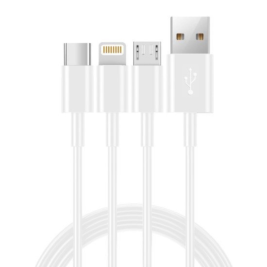 Καλώδιο Σύνδεσης και Φόρτισης Ancus Flow E44 USB 3 σε 1 Micro-USB, USB-C, Lightning 3.0A Λευκό 1μ.