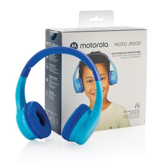 Bluetooth Ακουστικά Stereo Motorola Kids JR300 V5.0 Μπλέ On-ear  με Μικρόφωνο, Πλήκτρα Ελέγχου, Καλώδιο 3,5mm και Εξτρα Υποδοχή Ακουστικών