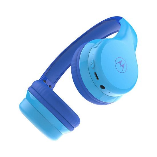 Bluetooth Ακουστικά Stereo Motorola Kids JR300 V5.0 Μπλέ On-ear  με Μικρόφωνο, Πλήκτρα Ελέγχου, Καλώδιο 3,5mm και Εξτρα Υποδοχή Ακουστικών