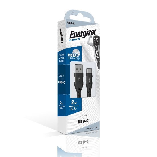 Καλώδιο σύνδεσης Energizer Metal / Braided Nylon σε USB-C 2m Μαύρο