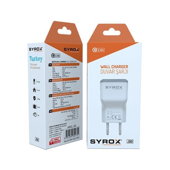 Φορτιστής Ταξιδίου Syrox J50 USB-A  5V/2A Eco Small Box Λευκό