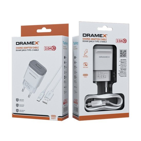 Φορτιστής Ταξιδίου Dramex D21L USB-A 5V/2.1A με Καλώδιο USB-C 1μ. Λευκό