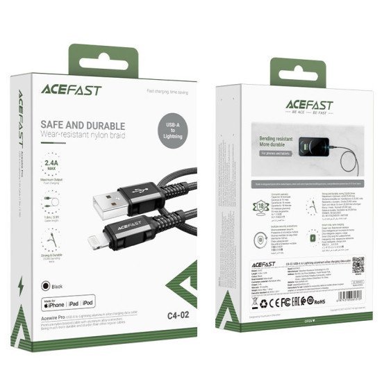 Καλώδιο σύνδεσης Acefast C4-02 USB-A σε Lightning Braided 2.4A Apple Certified MFI 1.8m Μαύρο