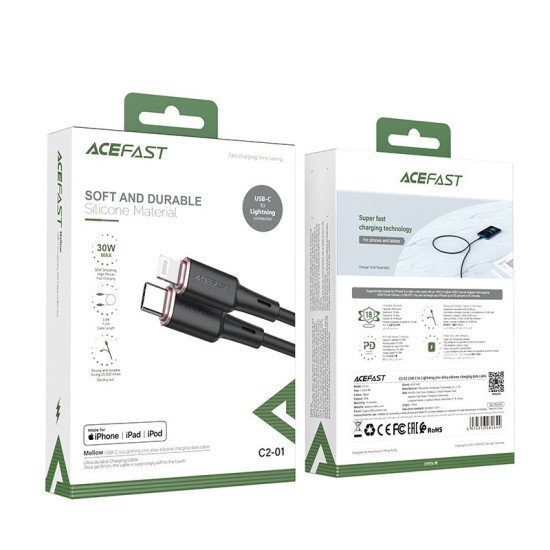 Καλώδιο σύνδεσης Acefast C2-01 USB-C σε Lightning 3A 30W Apple Certified MFI 1.2m Μαύρο