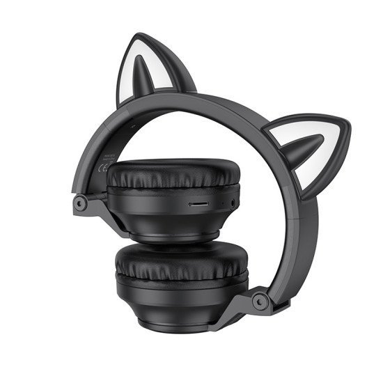 Wireless Ακουστικά Stereo Borofone BO18 Cat Ear Hi-Fi 400mAh Micro-SD AUX Μαύρα