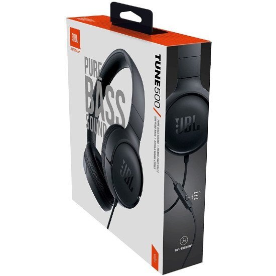 Ακουστικά Stereo On-ear JBL Tune 500 3.5mm Pure Bass Sound με Μικρόφωνο JBLT500BLK Μαύρο