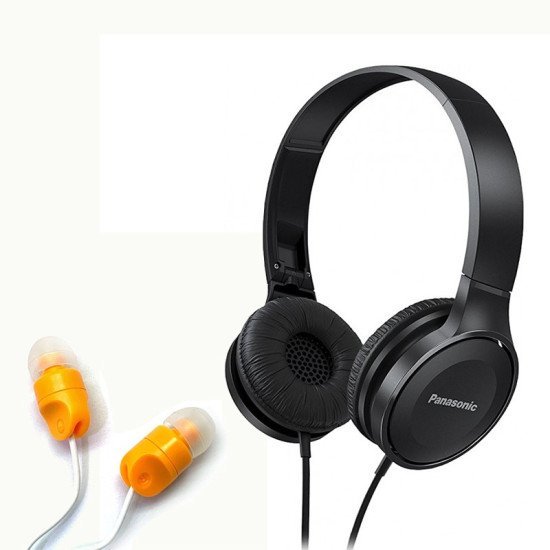 Ακουστικά Panasonic RP-HF100E-K 3.5mm Αναδίπλωσης Μαύρα + Δώρο Ακουστικά Panasonic In-ear RP-HJΕ100E-D 3.5mm Πορτοκαλί Χωρίς Μικρόφωνο