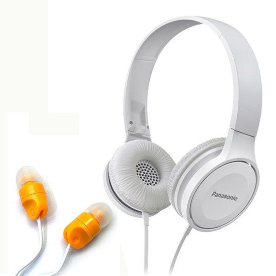 Ακουστικά Panasonic RP-HF100E-W 3.5mm Αναδίπλωσης Άσπρα + Δώρο Ακουστικά Panasonic In-ear RP-HJΕ100E-D 3.5mm Πορτοκαλί Χωρίς Μικρόφωνο