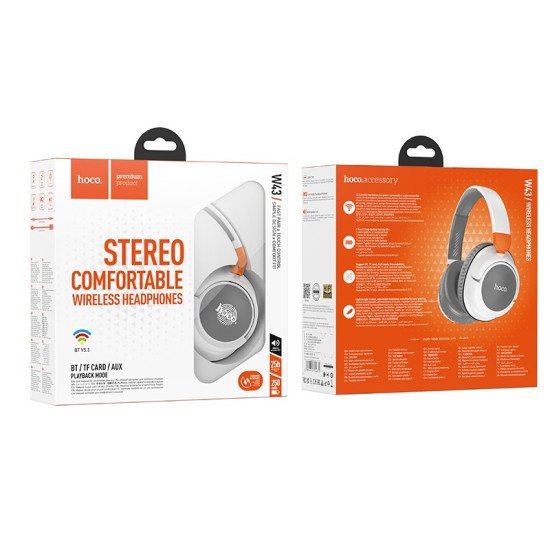 Wireless Ακουστικά Stereo Hoco W43 Adventure V5.2 250mAh με υποδοχή Micro SD, AUX και Πλήκτρα Ελέγχου Λευκά