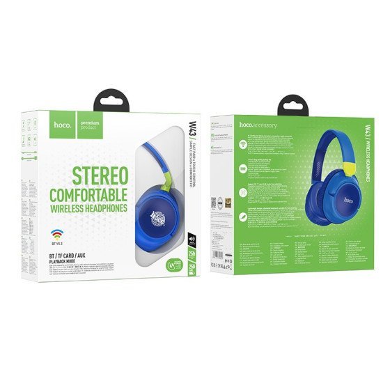 Wireless Ακουστικά Stereo Hoco W43 Adventure V5.2 250mAh με υποδοχή Micro SD, AUX και Πλήκτρα Ελέγχου Μπλε
