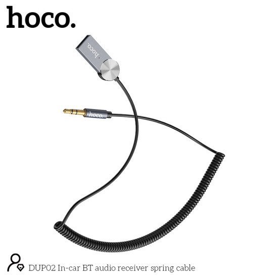 Bluetooth Transmitter Hoco DUP02 με Ενσωματωμένο Μικρόφωνο και Καλώδιο Σπιράλ εως150cm Μαύρο