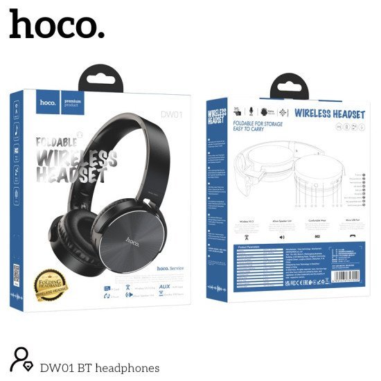 Ασύρματα Ακουστικά Stereo Hoco DW01 BT5.3 160mAh 5.3 Micro SD Μικρόφωνο και με Δυνατότητα Επέκτασης και Αναδιπλώμενα Μαύρα