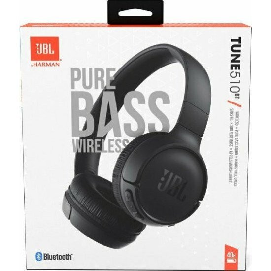 Bluetooth Ακουστικά Stereo JBL JBLT510  Over-ear  Pure Bass Sound Multipoint, Υποστηρίζει Voice Assistant με 40 hr Λειτουργίας Μαύρα